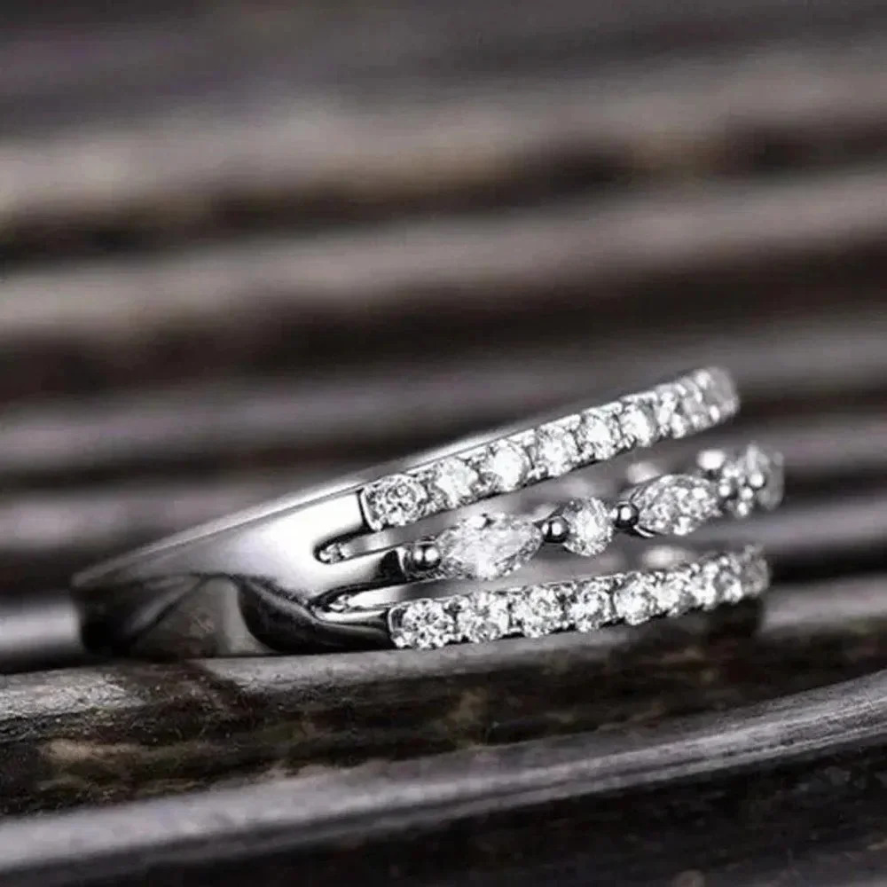 "Eternity 925 Silver Plated CZ Three  Stackable Dainty Ring for Women, UNVN12319 - Picture 5 of 6